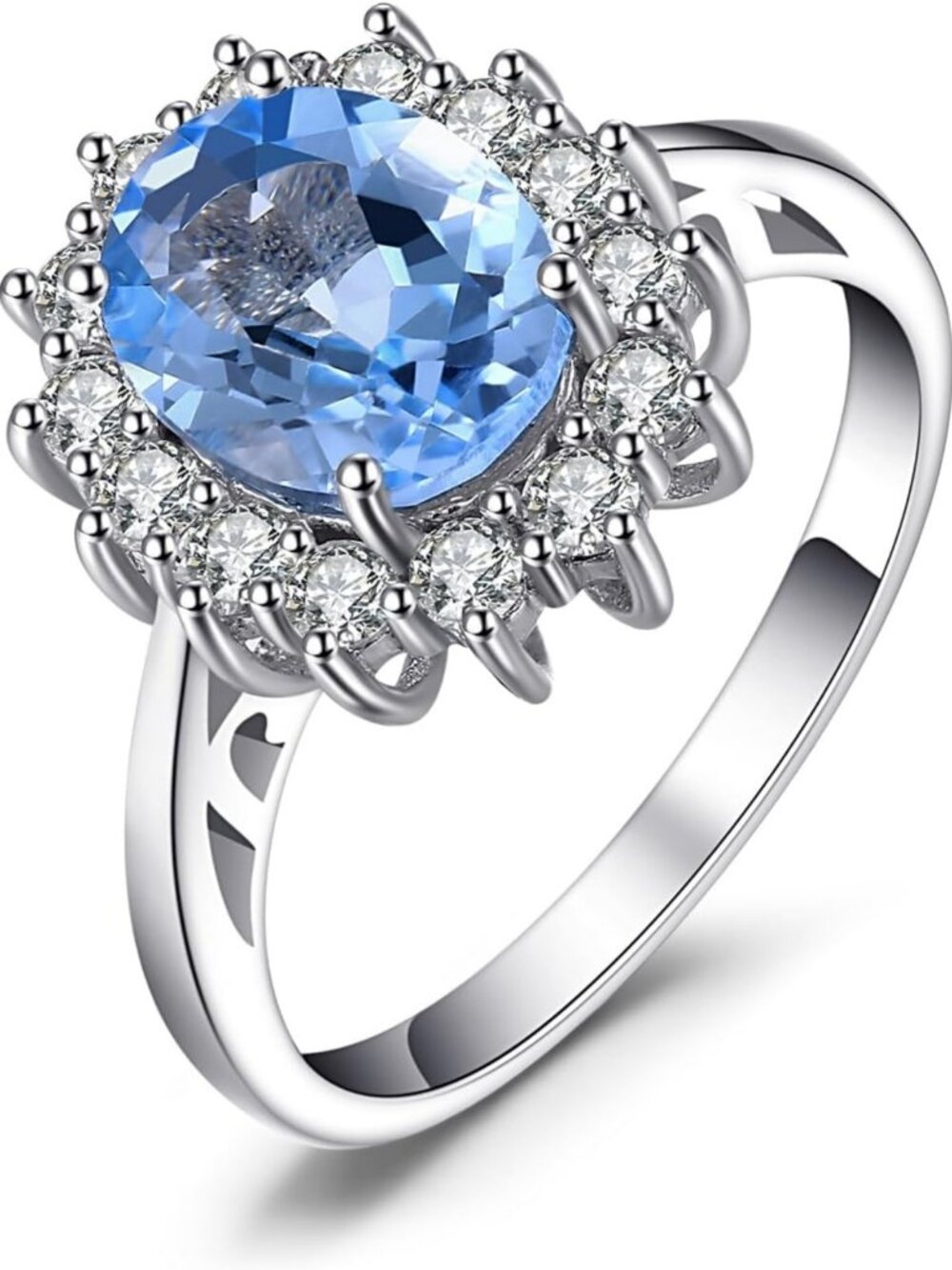Stunning Sapphire Halo Engagement Ring for Women - 14K Gold Plated, Birthstone